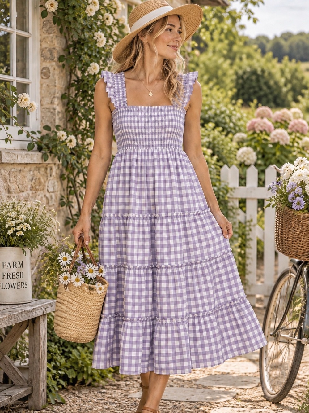 NWT Hill House Home Ellie Nap Dress in a white/lilac gingham Sz XXL